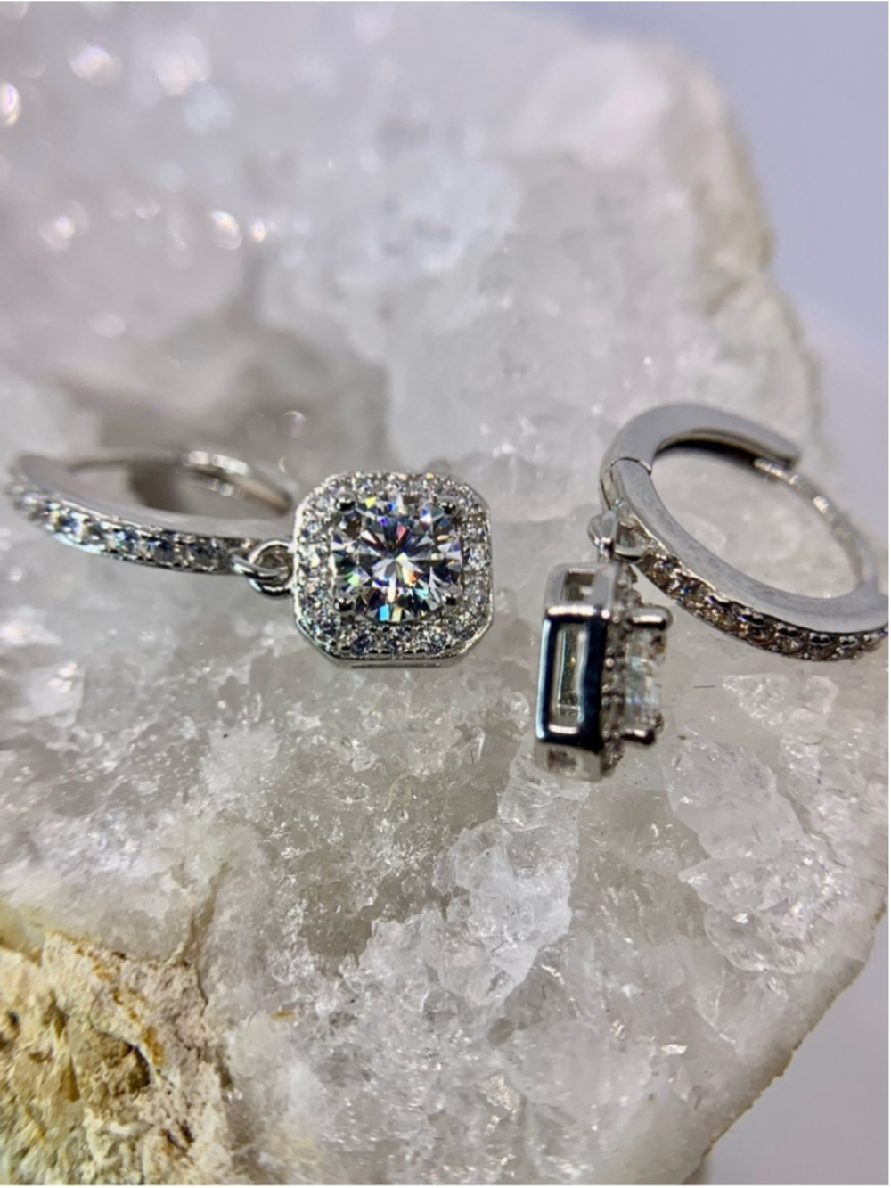Moissanite Halo Drop Earrings Huggies Hoops 925 Silver GRA Certified 1 Ct - Picture 6 of 8